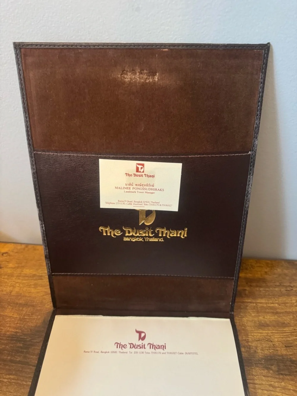Dusit Thani Bangkok Leather Portfolio Folio‎ Vintage Hotel Stationery Folder